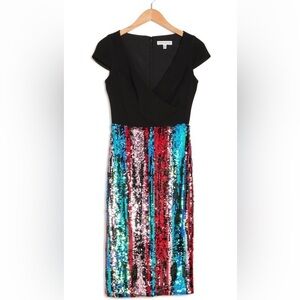 Dress the Population Cap Sleeve Plunge Dress